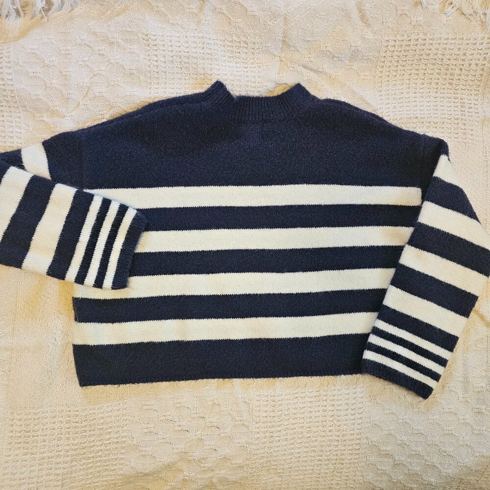 Sincerely Jules Navy and White Striped Sweater Cowl Neck